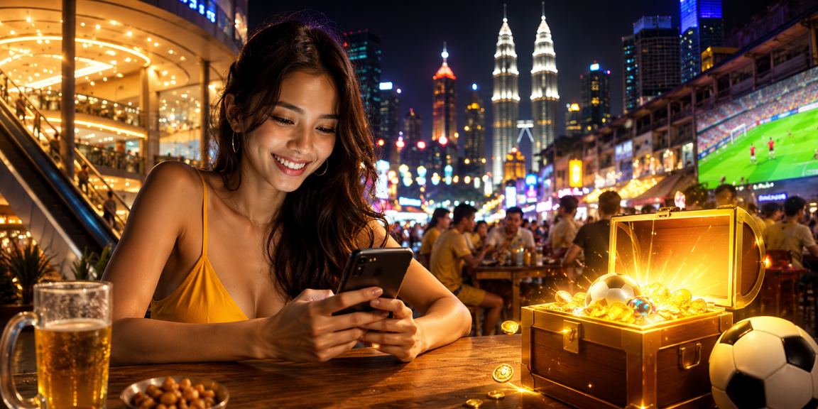 Pengguna mengakses pertaruhan sukan o9win dari telefon pintar di Kuala Lumpur